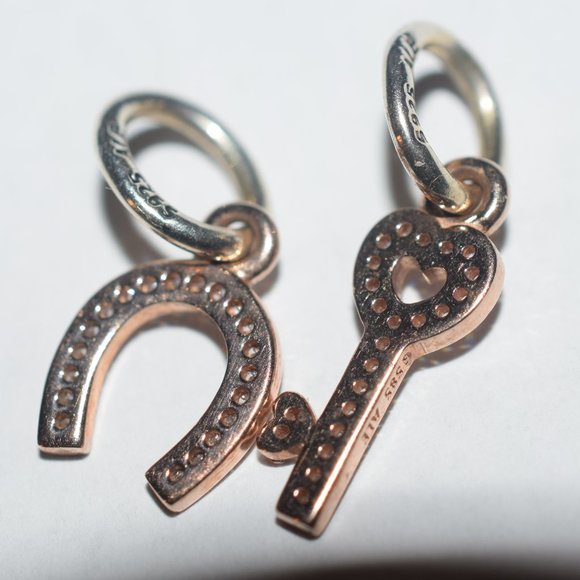 Rare 2 Pandora 925 Ale G 585 Ale Gold Diamond Bracelet Charms - Picture 3 of 6